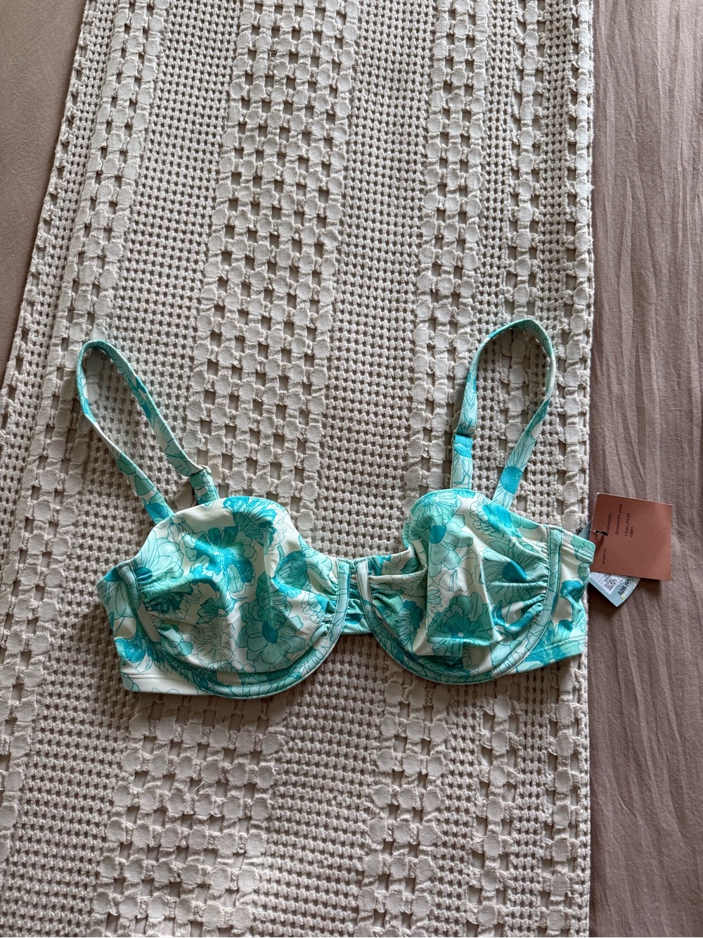 NEW Shade & Shore Aqua Floral Underwire Bikini Top Size 36DD